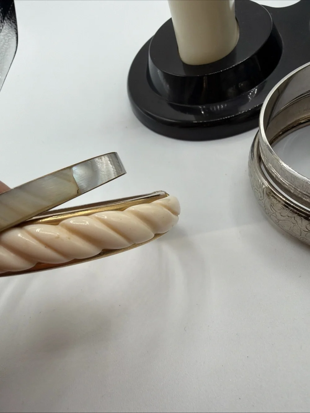Vintage Chunky Brass, Enamel, Mother Of Pearl 9 Bangle Bracelet Jewelry Lot